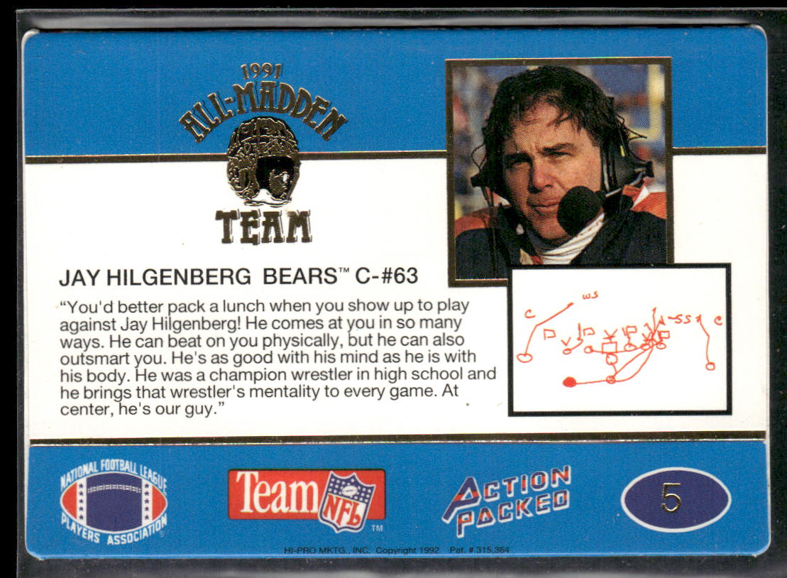 Jay Hilgenberg 1991 Action Packed All-Madden #5 Chicago Bears