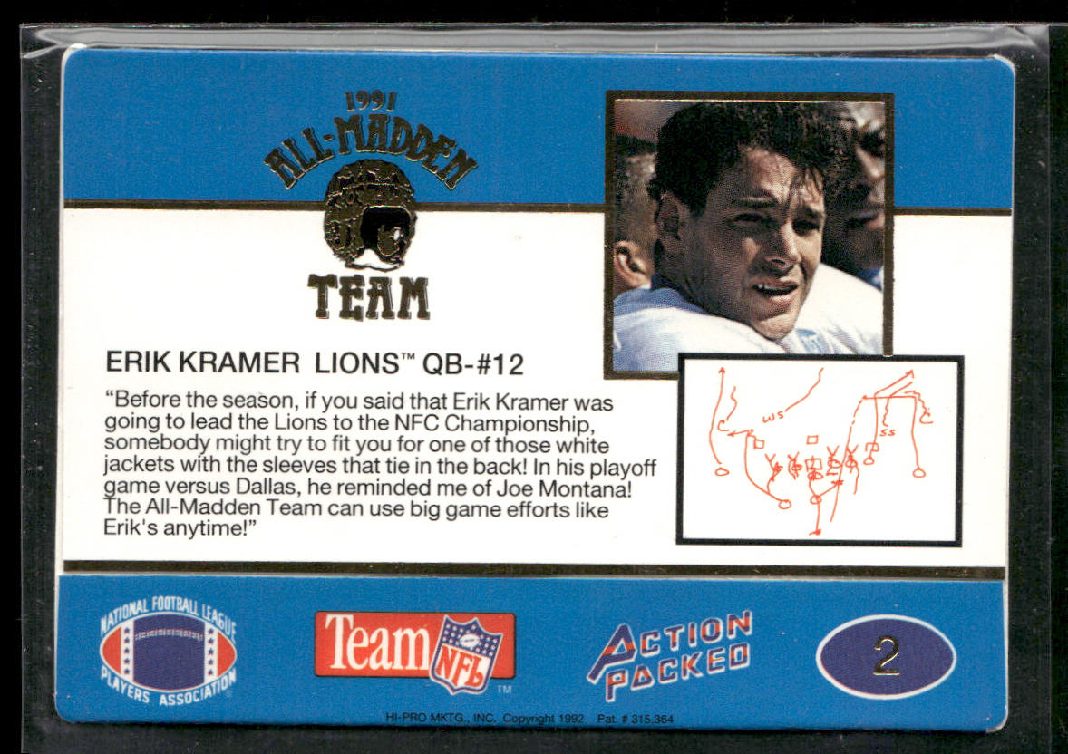 Erik Kramer 1991 Action Packed All-Madden #2 Detroit Lions