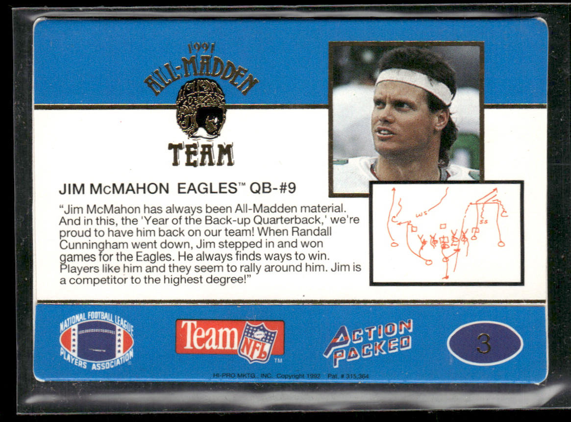 Jim McMahon 1991 Action Packed All-Madden #3 Philadelphia Eagles