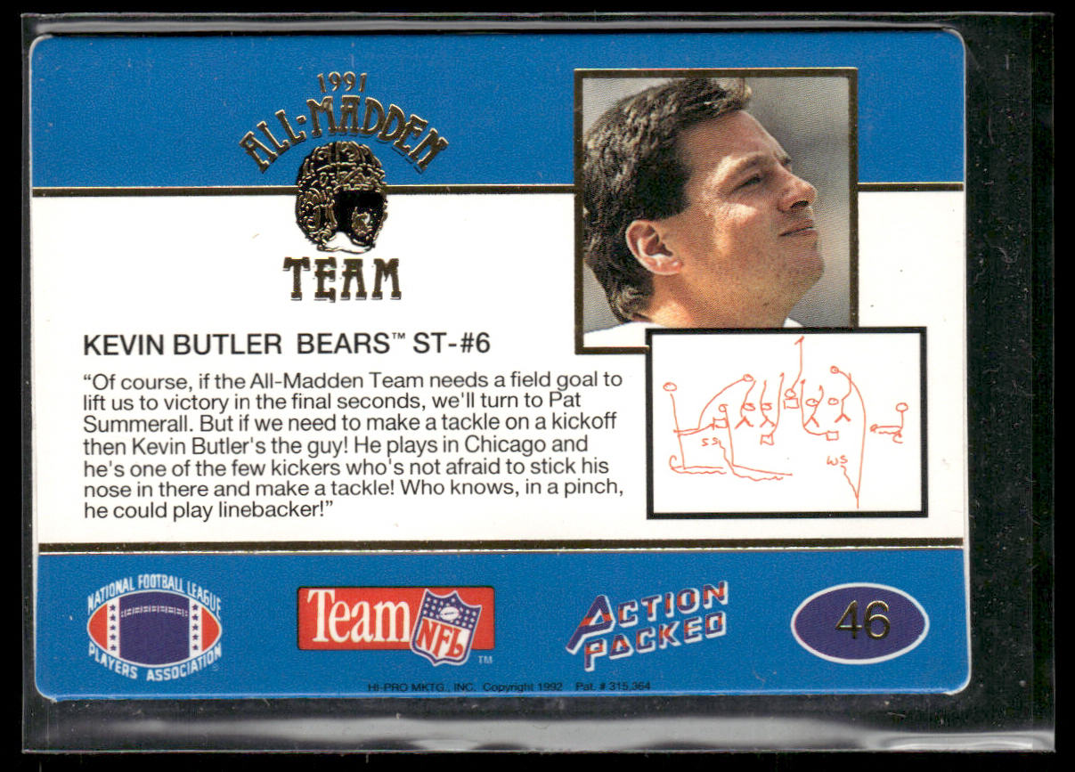 Kevin Butler 1991 Action Packed All-Madden #46 Chicago Bears