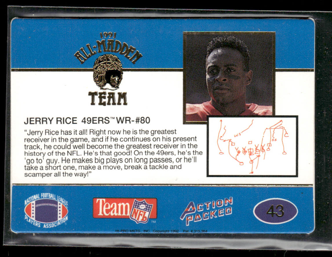 Jerry Rice 1991 Action Packed All-Madden #43 San Francisco 49ers