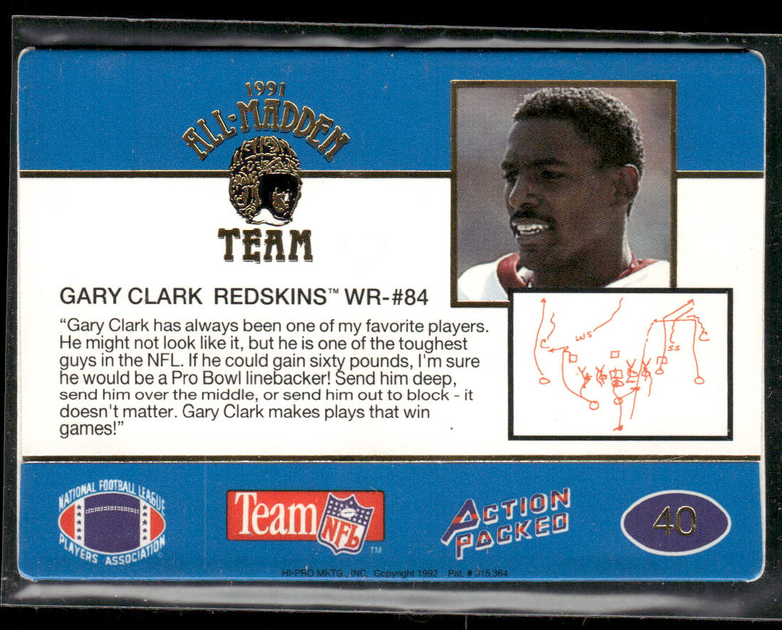 Gary Clark 1991 Action Packed All-Madden #40 Washington Redskins