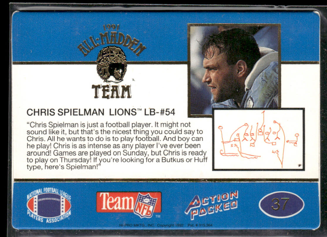 Chris Spielman 1991 Action Packed All-Madden #37 Detroit Lions