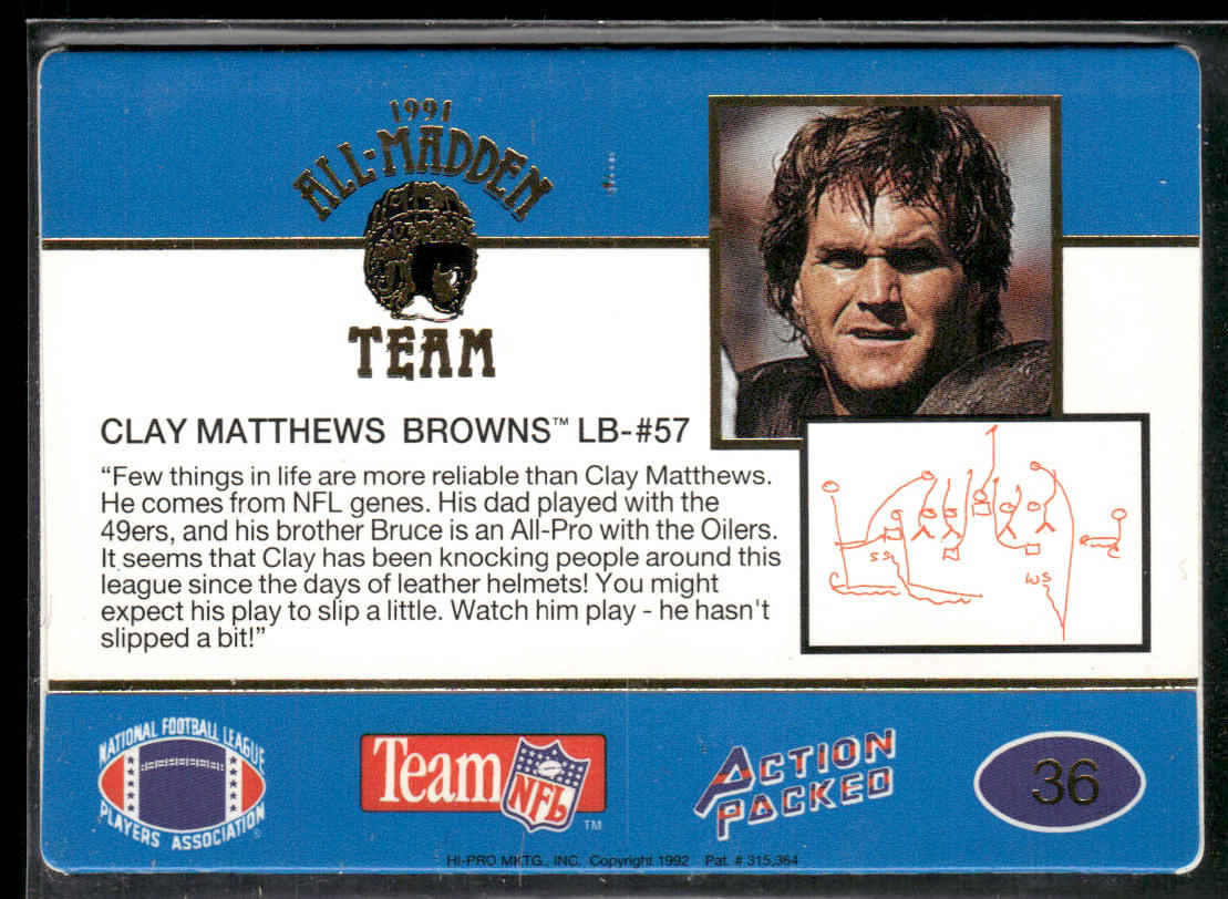 Clay Matthews 1991 Action Packed All-Madden #36 Cleveland Browns