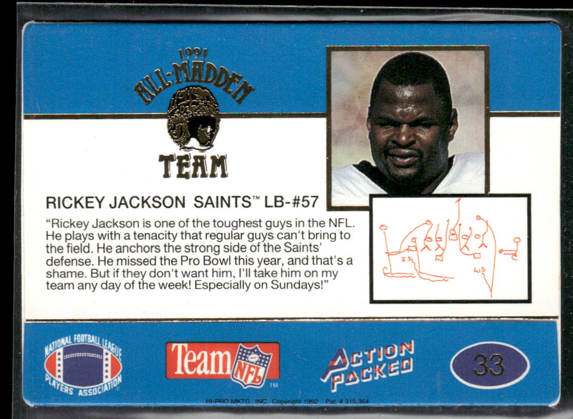 Rickey Jackson 1991 Action Packed All-Madden #33 New Orleans Saints