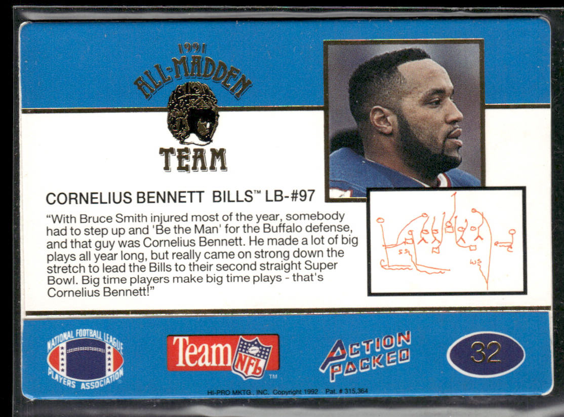 Cornelius Bennett 1991 Action Packed All-Madden #32 Buffalo Bills