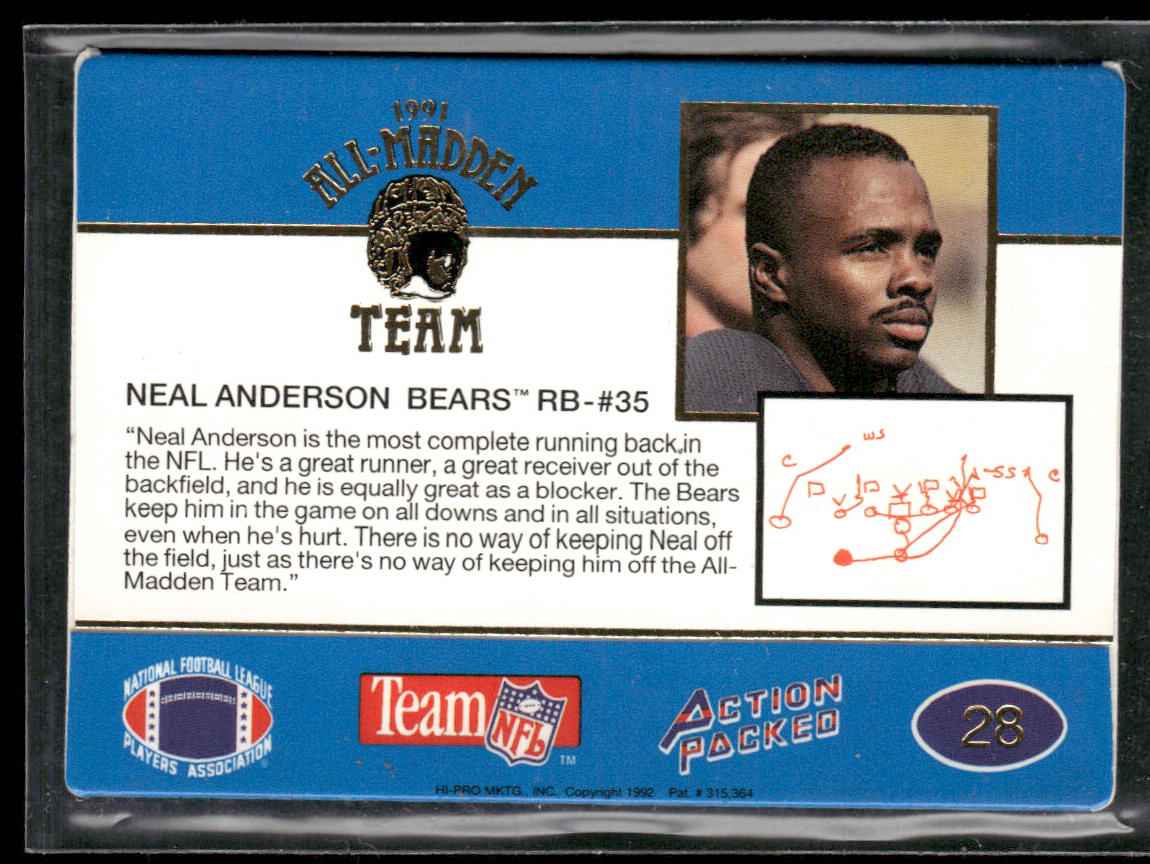 Neal Anderson 1991 Action Packed All-Madden Madden - 24K Gold #28G Chicago Bears