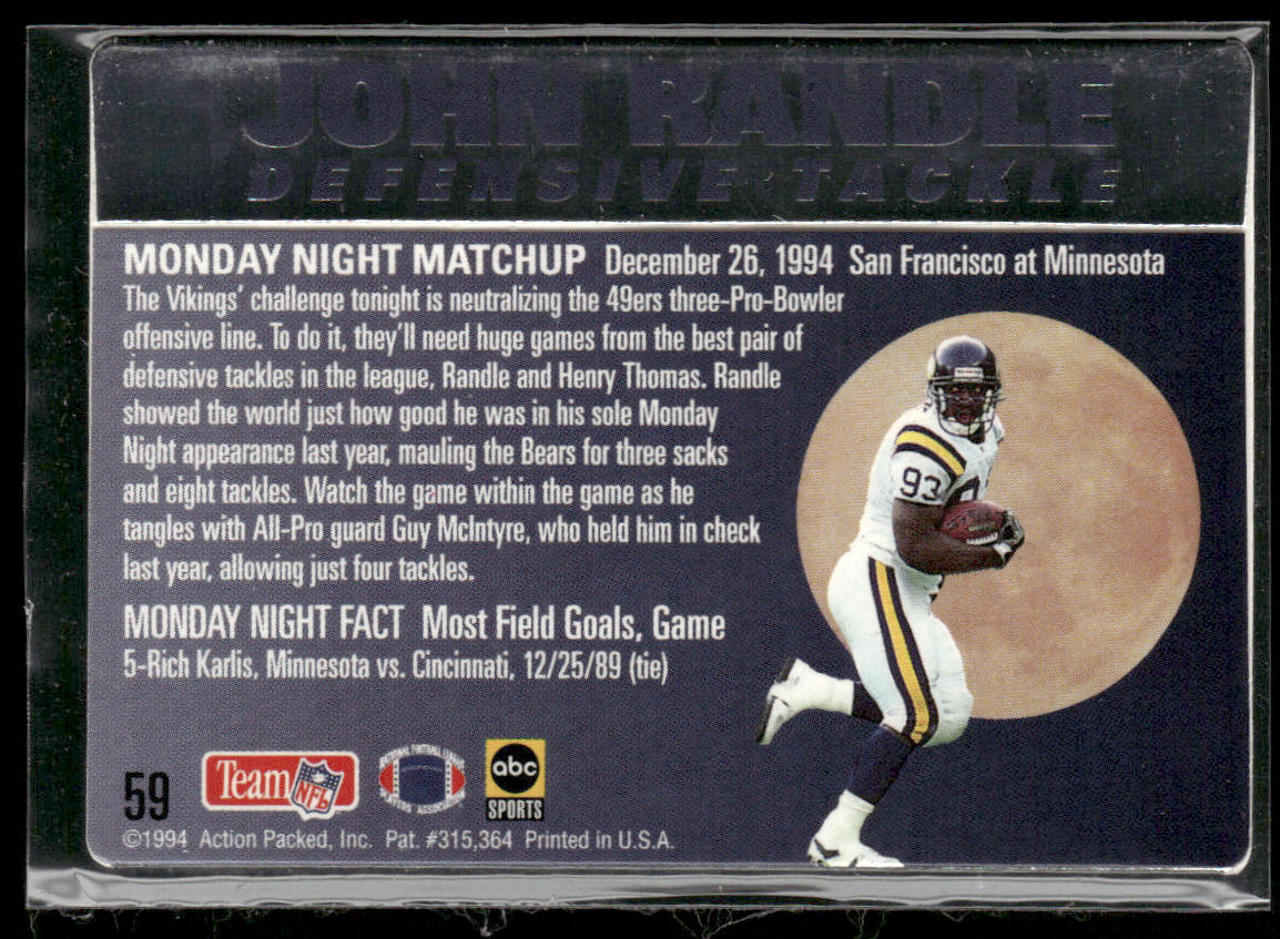 John Randle 1994 Action Packed Monday Night Football #59 Minnesota Vikings