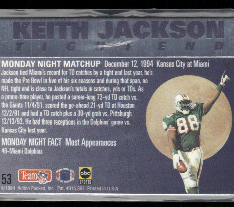 Keith Jackson 1994 Action Packed Monday Night Football #53 Miami Dolphins