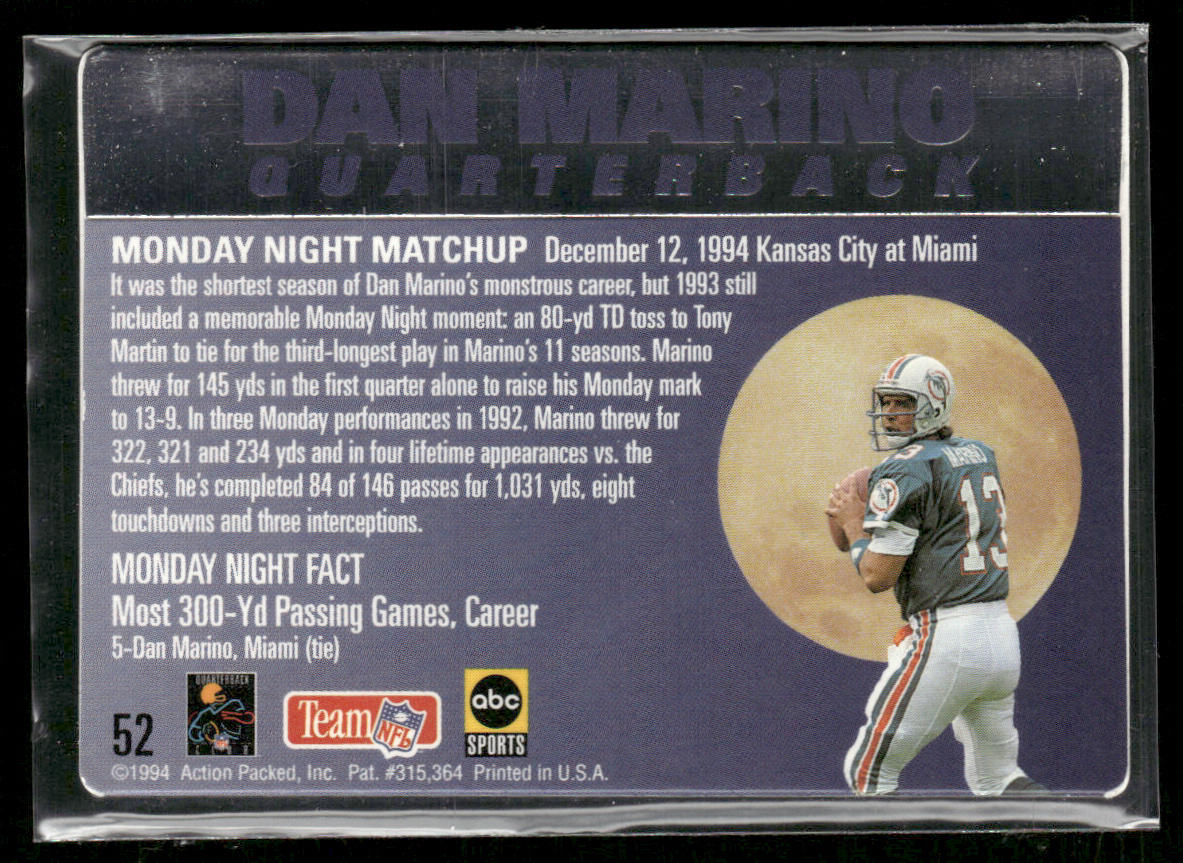 Dan Marino 1994 Action Packed Monday Night Football #52 Miami Dolphins