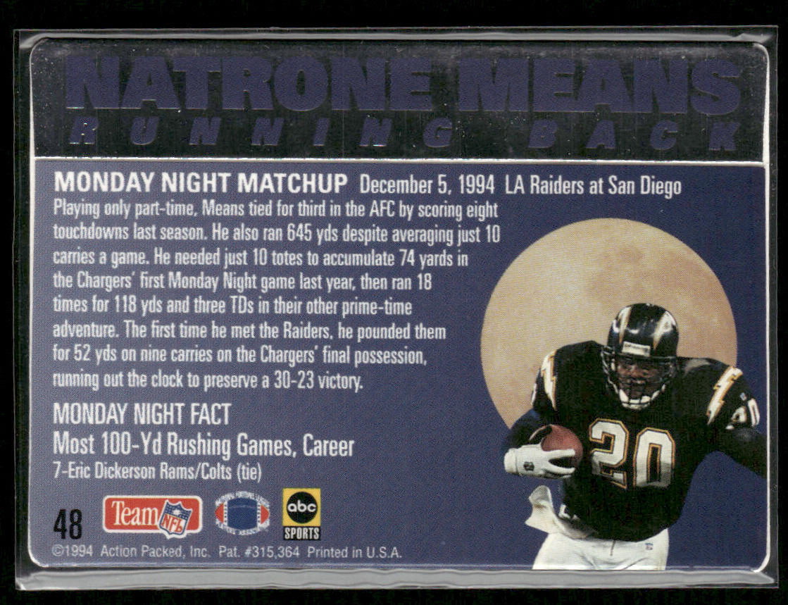 Natrone Means 1994 Action Packed Monday Night Football #48 San Diego Chargers