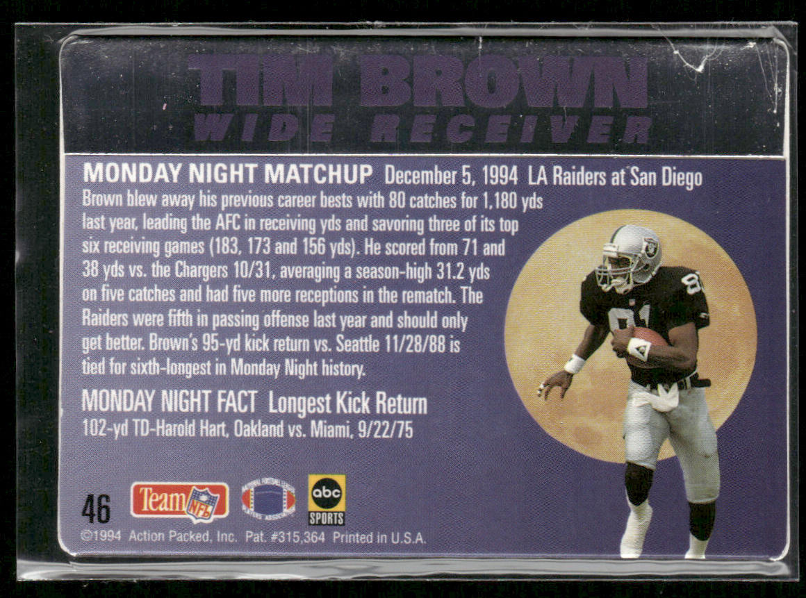 Tim Brown 1994 Action Packed Monday Night Football #46 Los Angeles Raiders