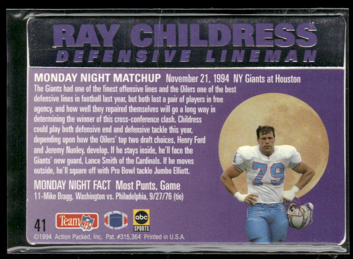 Ray Childress 1994 Action Packed Monday Night Football #41 Houston Oilers