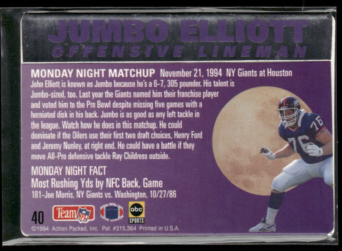 Jumbo Elliott 1994 Action Packed Monday Night Football #40 New York Giants
