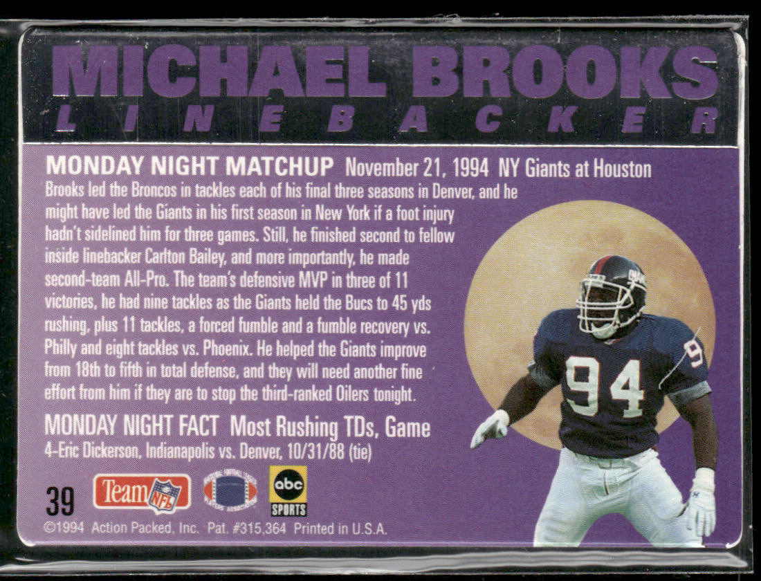 Michael Brooks 1994 Action Packed Monday Night Football #39 New York Giants
