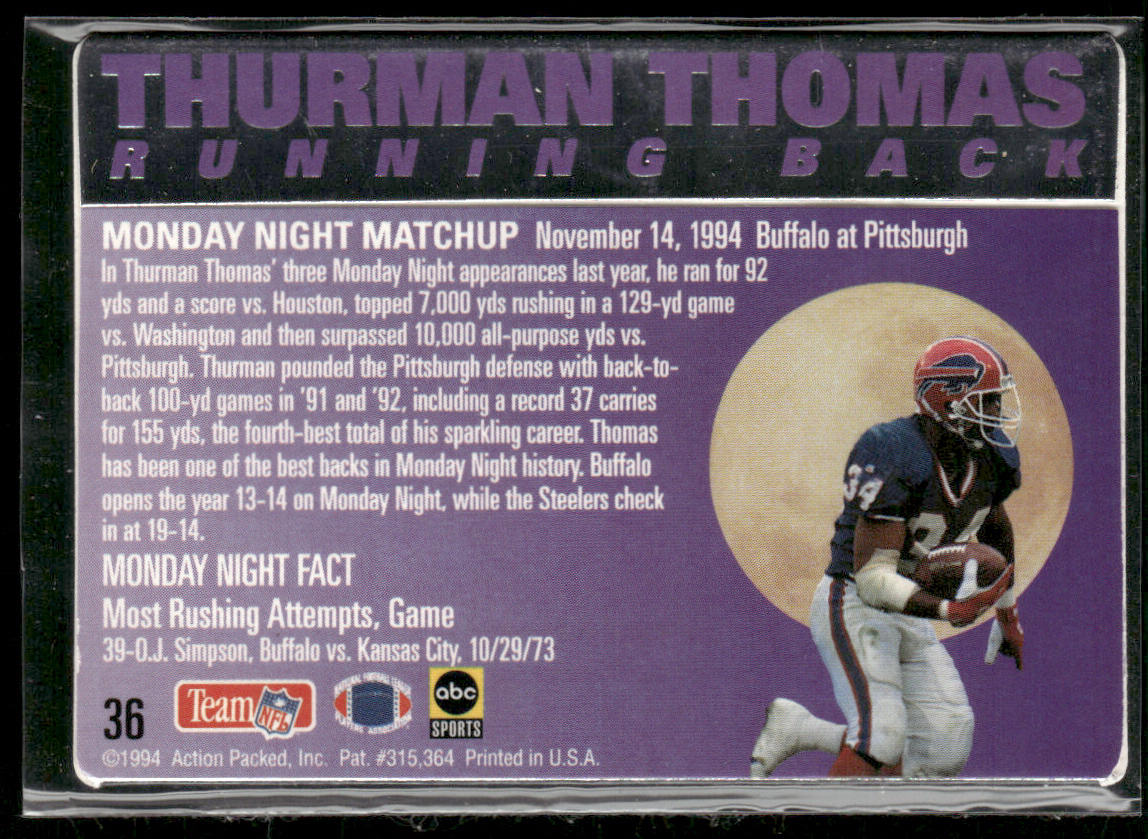 Thurman Thomas 1994 Action Packed Monday Night Football #36 Buffalo Bills