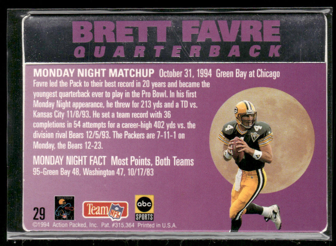 Brett Favre 1994 Action Packed Monday Night Football #29 Green Bay Packers