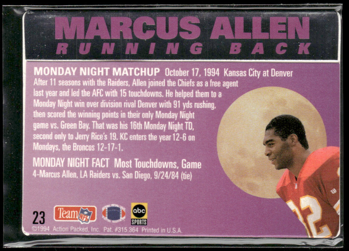 Marcus Allen 1994 Action Packed Monday Night Football #23 Kansas City Chiefs