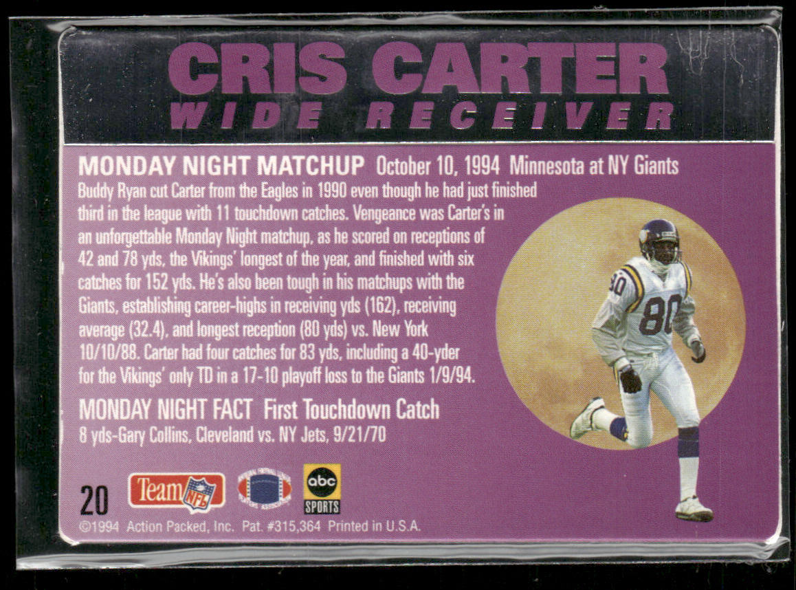 Cris Carter 1994 Action Packed Monday Night Football #20 Minnesota Vikings