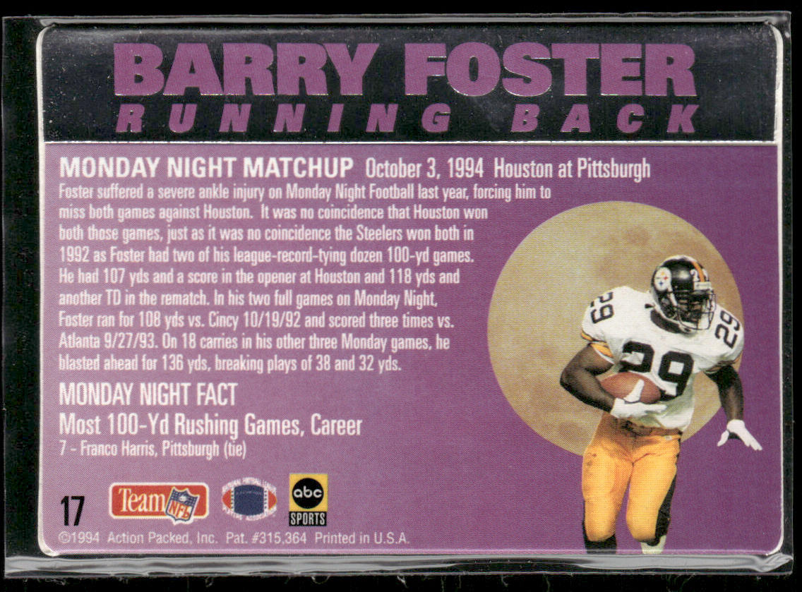 Barry Foster 1994 Action Packed Monday Night Football #17 Pittsburgh Steelers