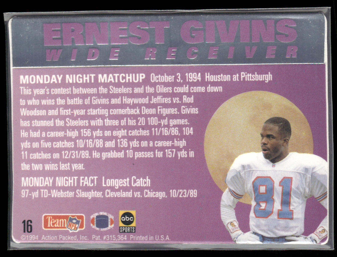 Ernest Givins 1994 Action Packed Monday Night Football #16 Houston Oilers