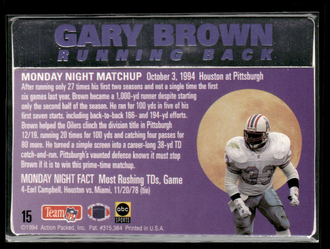 Gary Brown 1994 Action Packed Monday Night Football #15 Houston Oilers