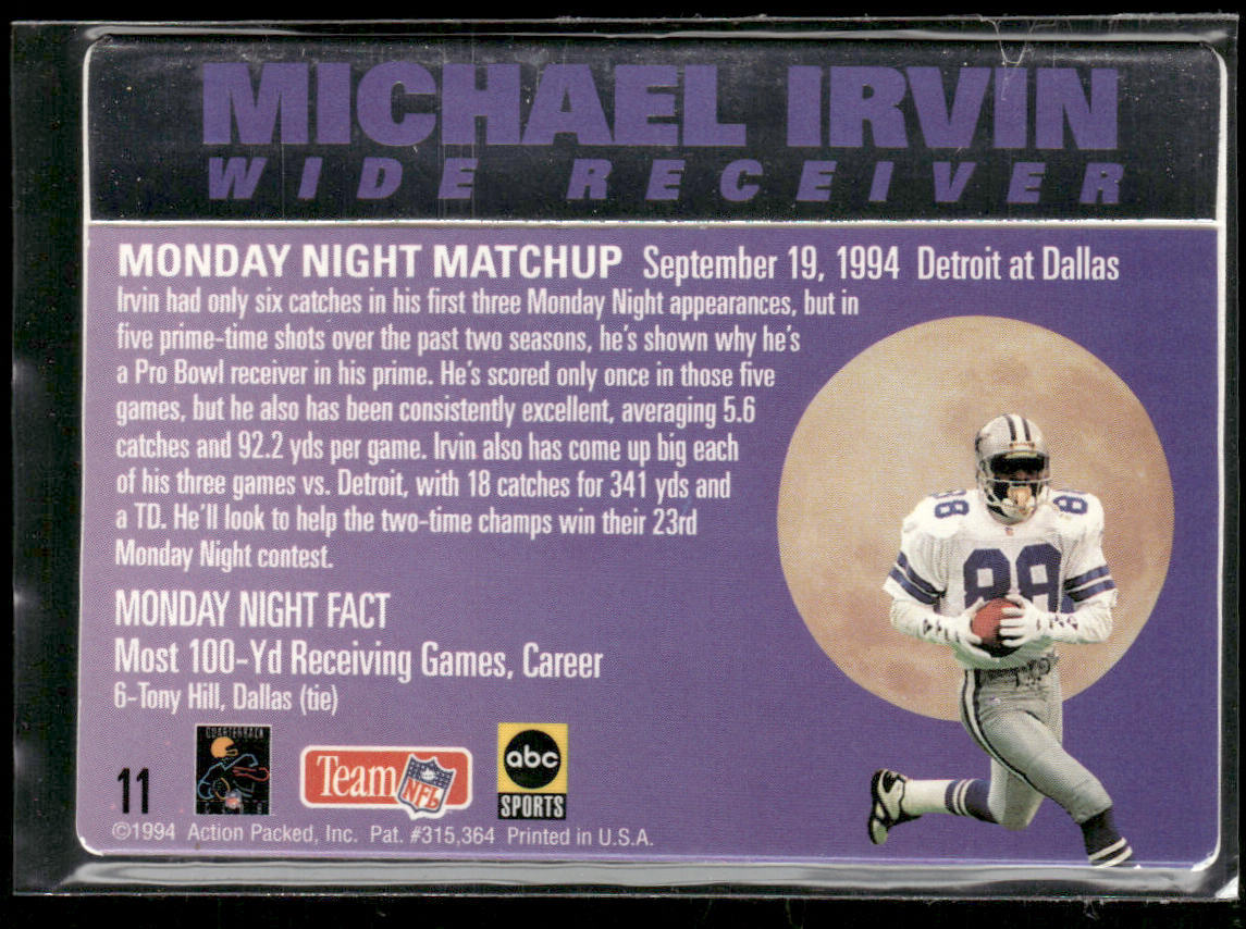 Michael Irvin 1994 Action Packed Monday Night Football #11 Dallas Cowboys
