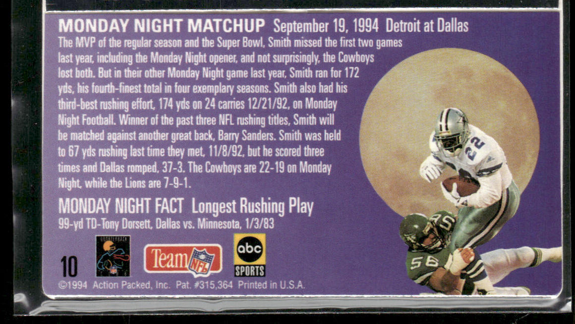 Emmitt Smith 1994 Action Packed Monday Night Football Silver #4S Dallas Cowboys
