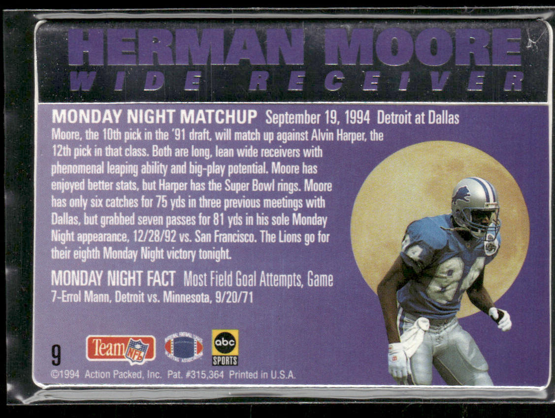 Herman Moore 1994 Action Packed Monday Night Football #9 Detroit Lions