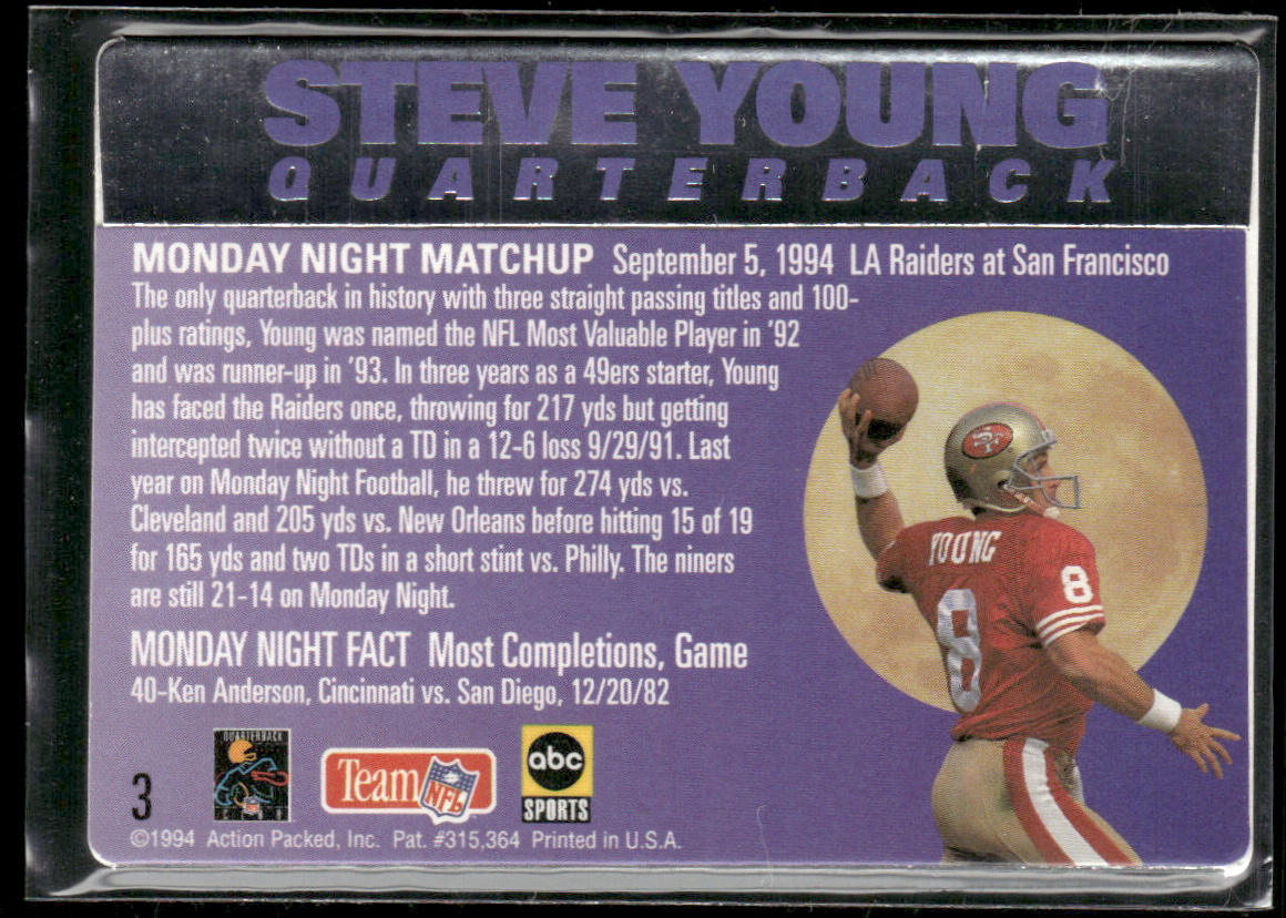 Steve Young 1994 Action Packed Monday Night Football #3 San Francisco 49ers