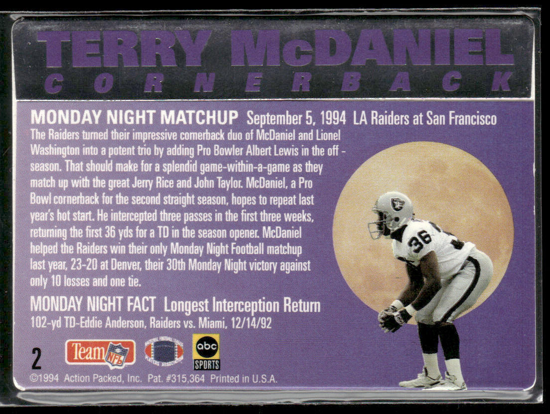 Terry McDaniel 1994 Action Packed Monday Night Football #2 Los Angeles Raiders