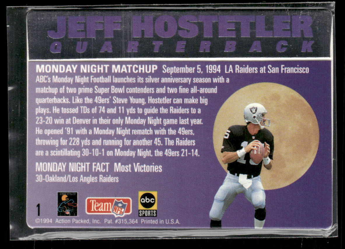 Jeff Hostetler 1994 Action Packed Monday Night Football #1 Los Angeles Raiders