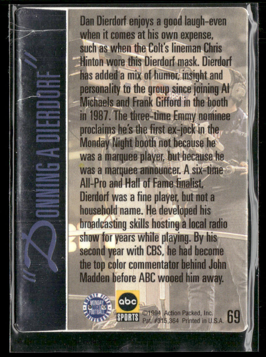 Donning a Dierdorf 1994 Action Packed Monday Night Football #69 Colts