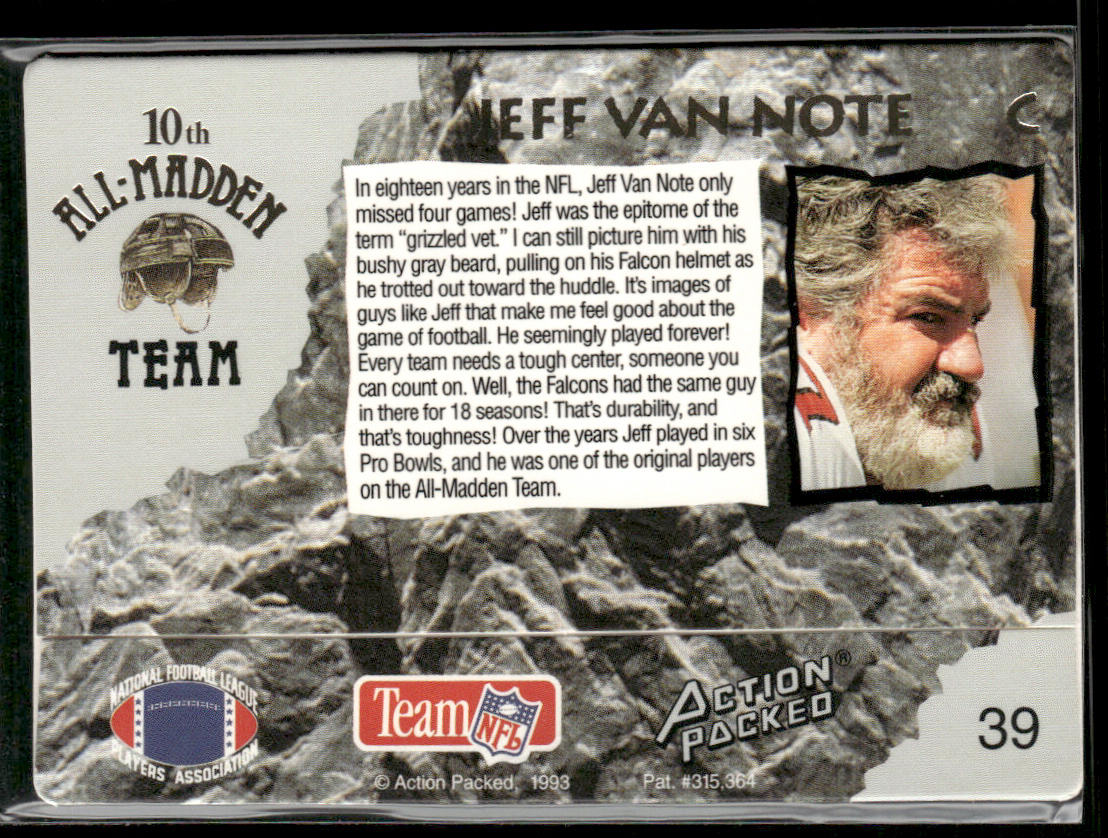 Jeff Van Note 1993 Action Packed All-Madden #39 Atlanta Falcons