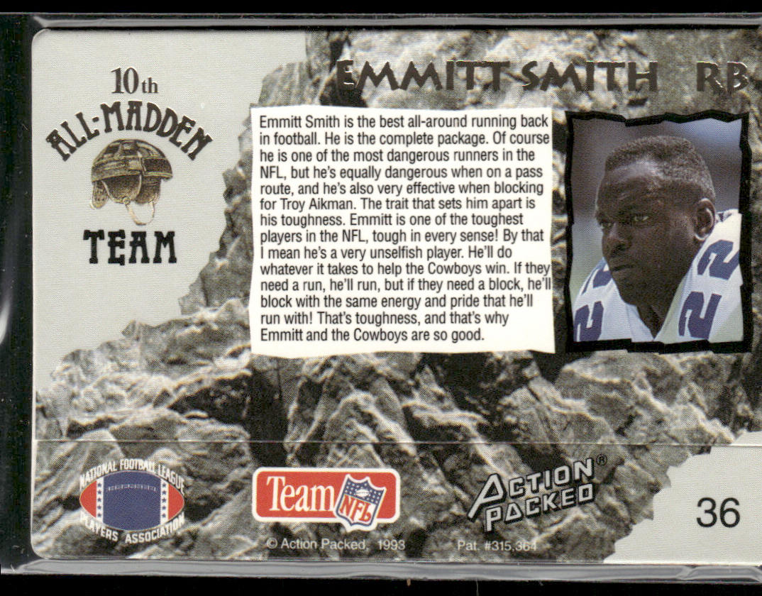 Emmitt Smith 1993 Action Packed All-Madden #36 Dallas Cowboys