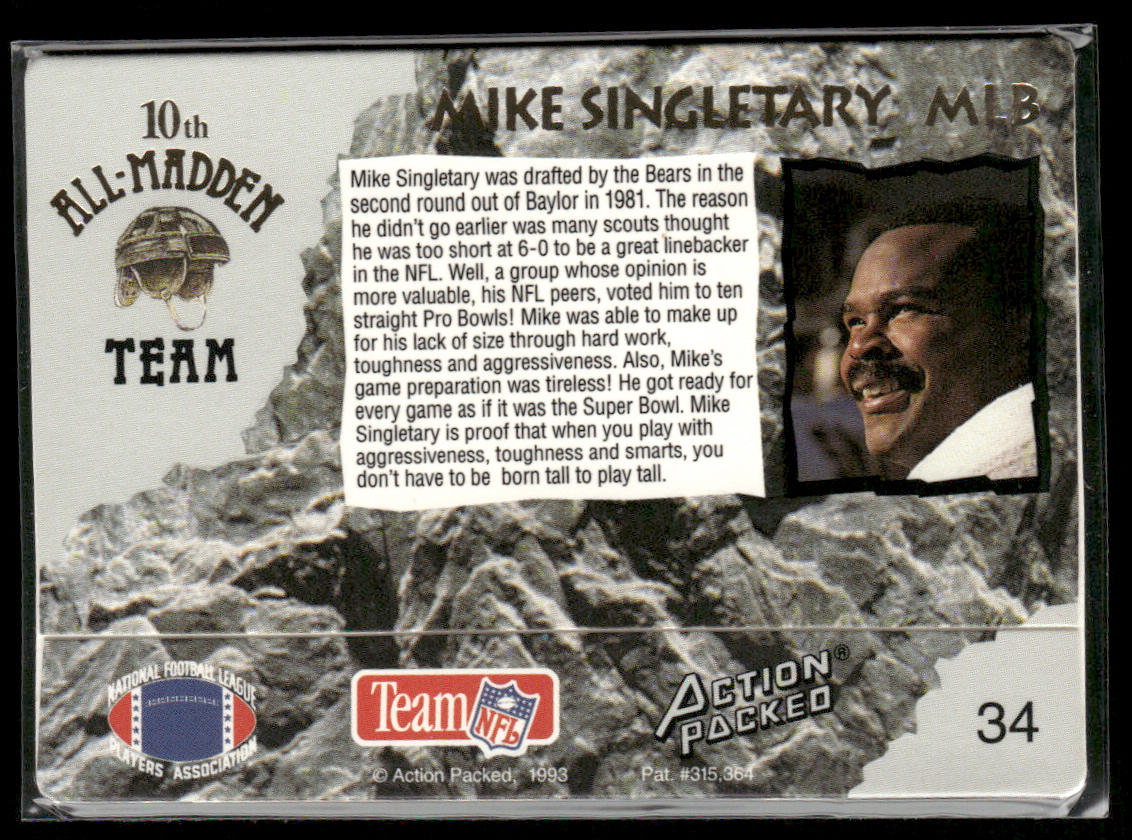 Mike Singletary 1993 Action Packed All-Madden #34 Chicago Bears