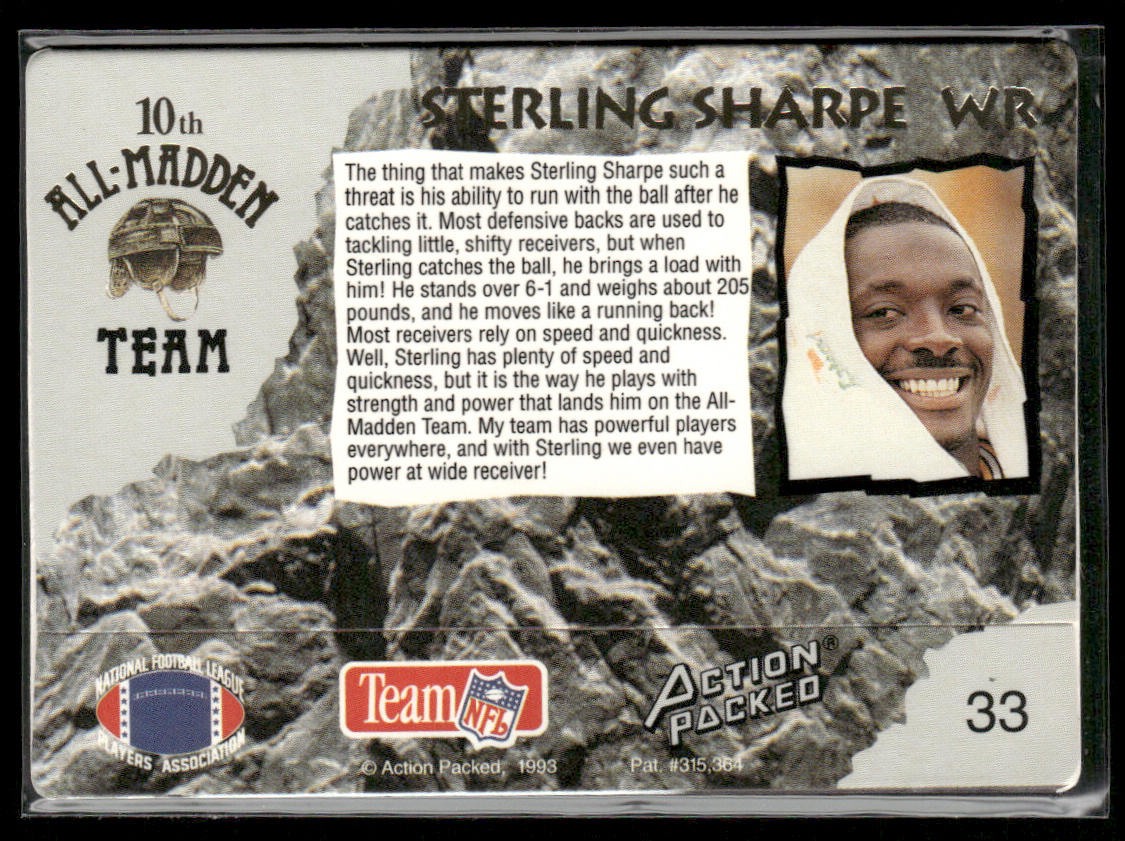 Sterling Sharpe 1993 Action Packed All-Madden #33 Green Bay Packers