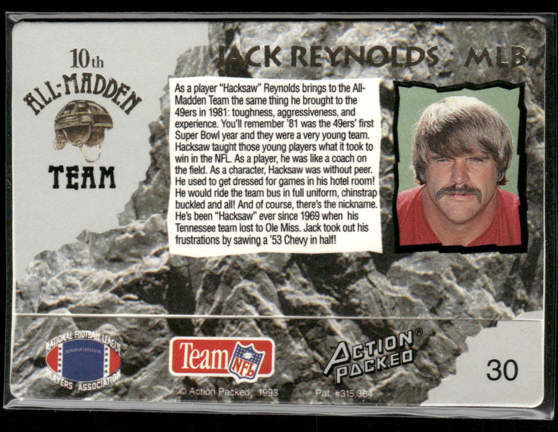 Jack Reynolds 1993 Action Packed All-Madden #30 San Francisco 49ers