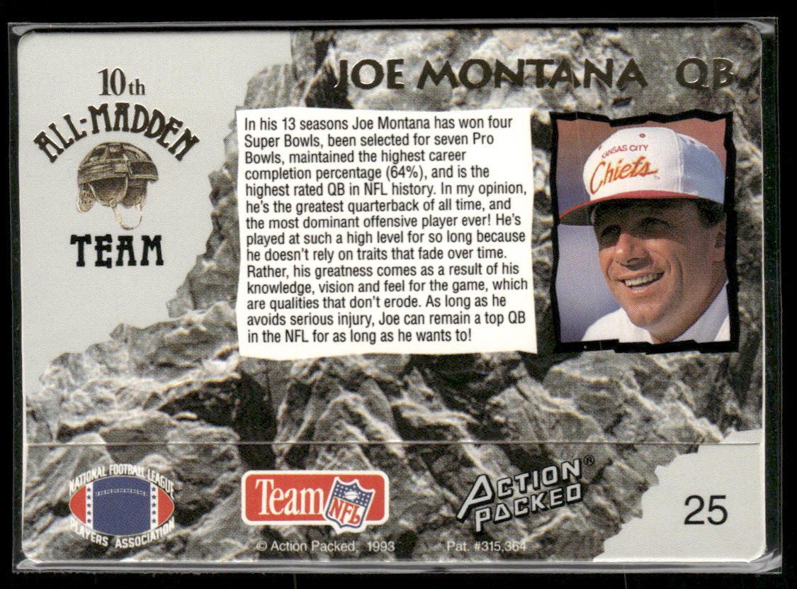 Joe Montana 1993 Action Packed All-Madden #25 Kansas City Chiefs