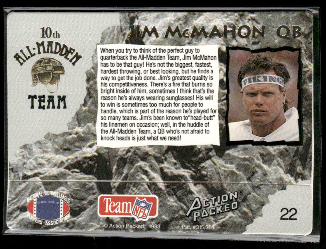 Jim McMahon 1993 Action Packed All-Madden #22 Chicago Bears