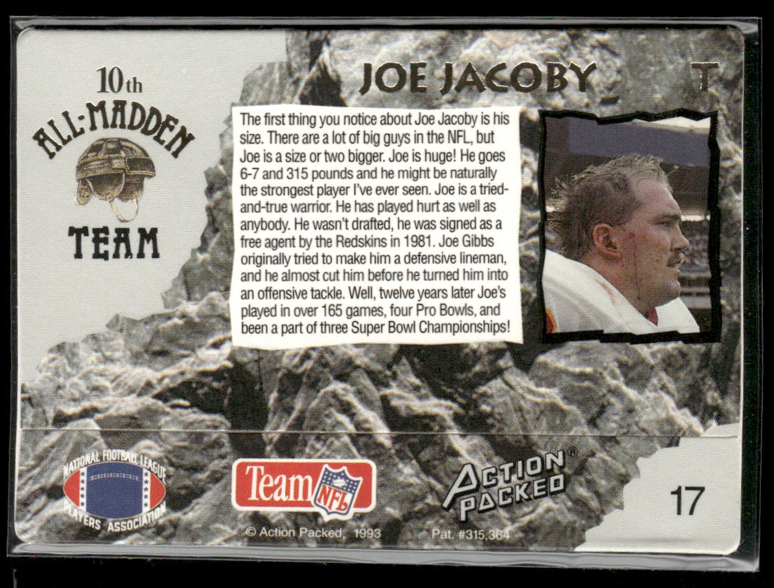 Joe Jacoby 1993 Action Packed All-Madden #17 Washington Redskins