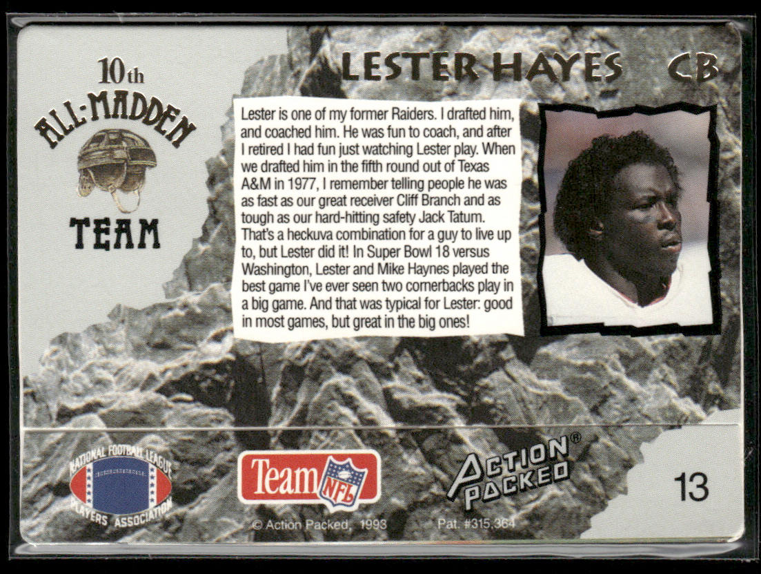 Lester Hayes 1993 Action Packed All-Madden #13 Los Angeles Raiders