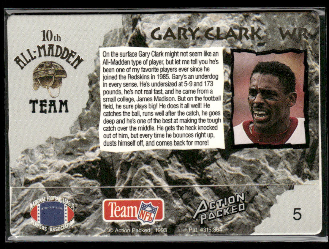 Gary Clark 1993 Action Packed All-Madden #5 Washington Redskins