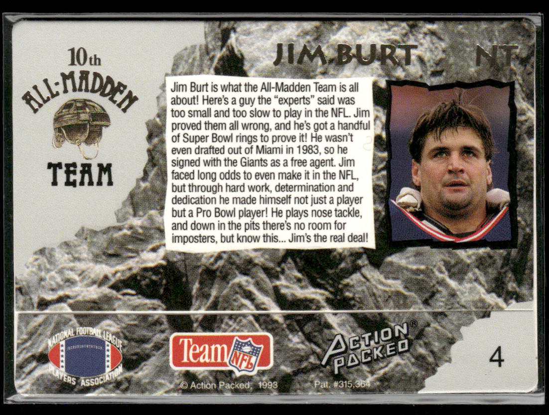 Jim Burt 1993 Action Packed All-Madden #4 San Francisco 49ers