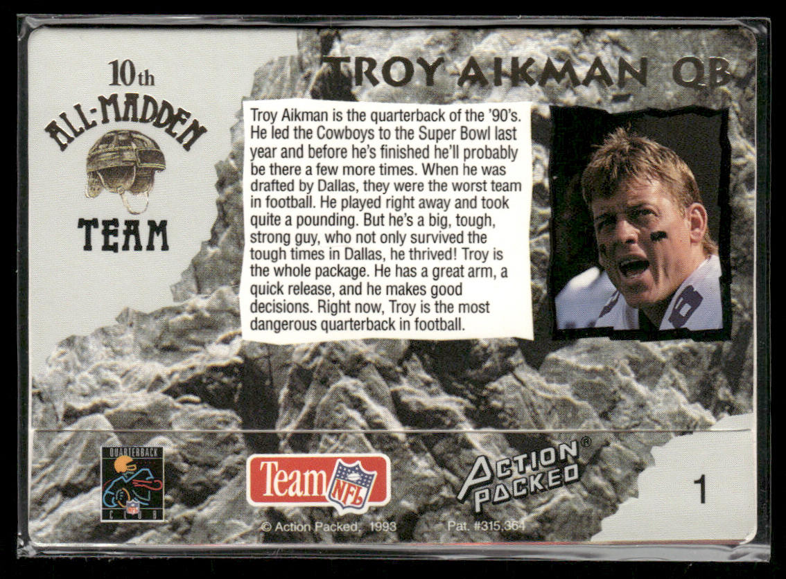 Troy Aikman 1993 Action Packed All-Madden #1 Dallas Cowboys