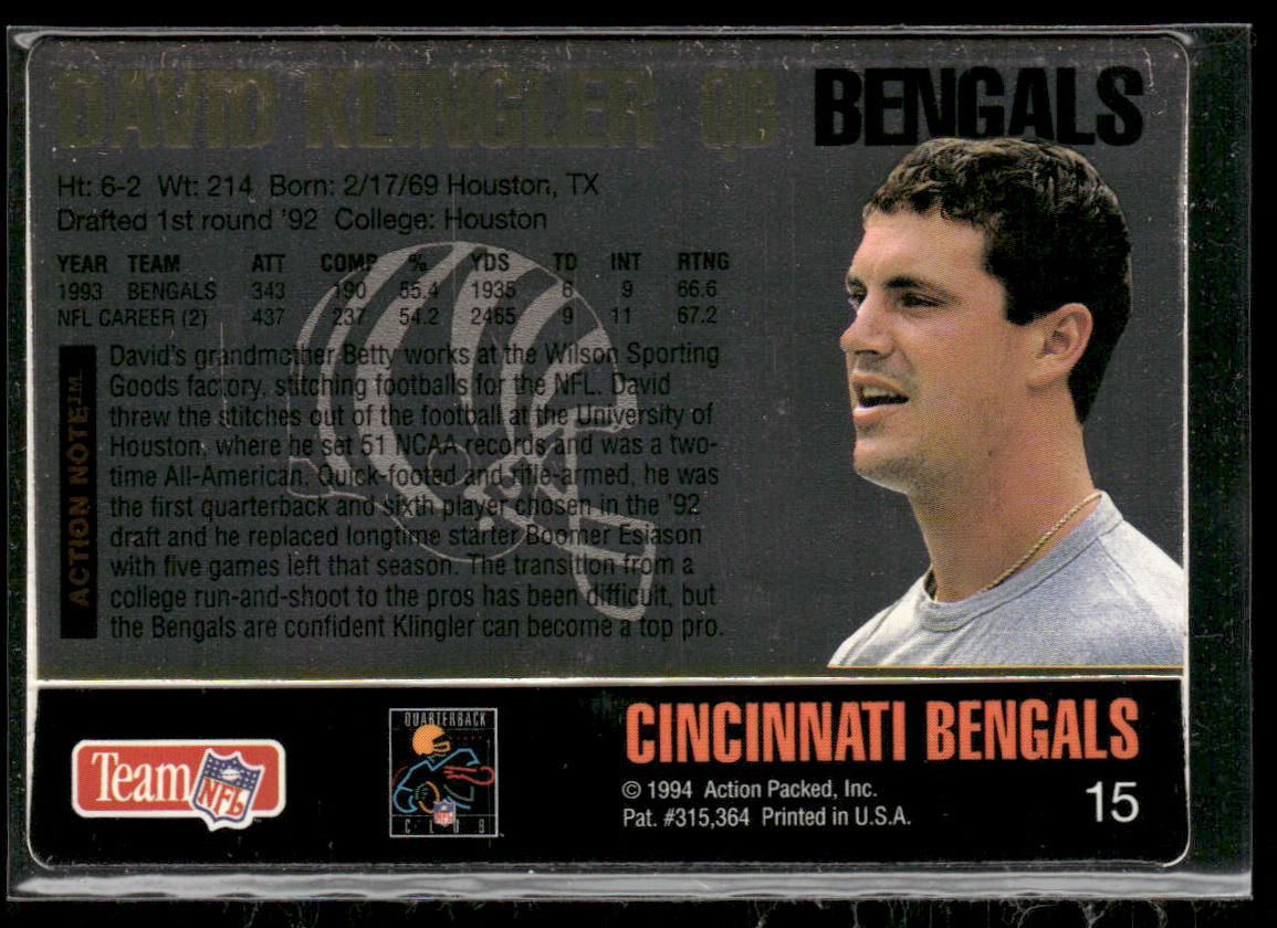 David Klingler 1994 Action Packed #15 Cincinnati Bengals