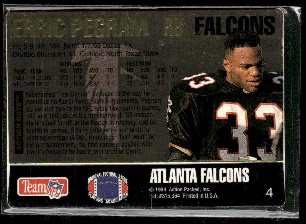 Erric Pegram 1994 Action Packed #4 Atlanta Falcons