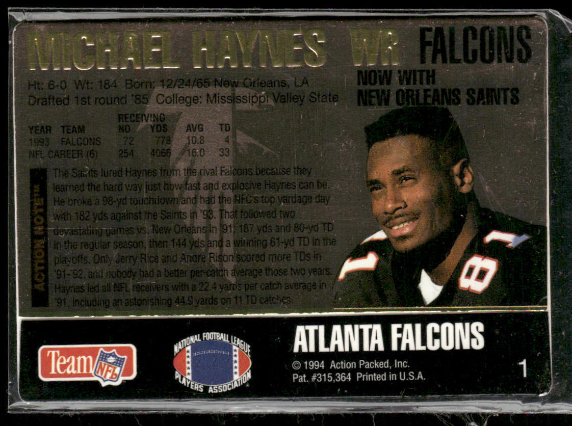 Michael Haynes 1994 Action Packed #1 Atlanta Falcons