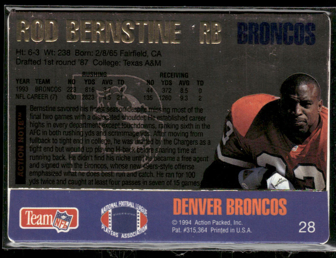Rod Bernstine 1994 Action Packed #28 Denver Broncos