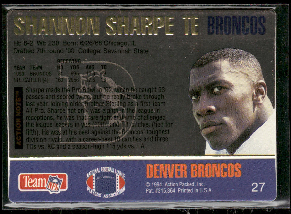 Shannon Sharpe 1994 Action Packed #27 Denver Broncos